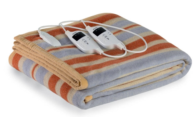 Coperta Elettrica Elettrocoperta Matrimoniale in Misto Lana Righe