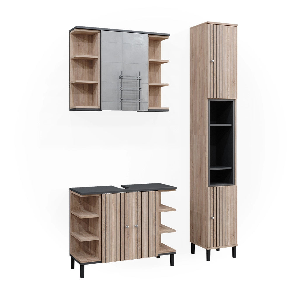 Vicco Set di mobili da bagno Sonoma 3 parti, con colonna