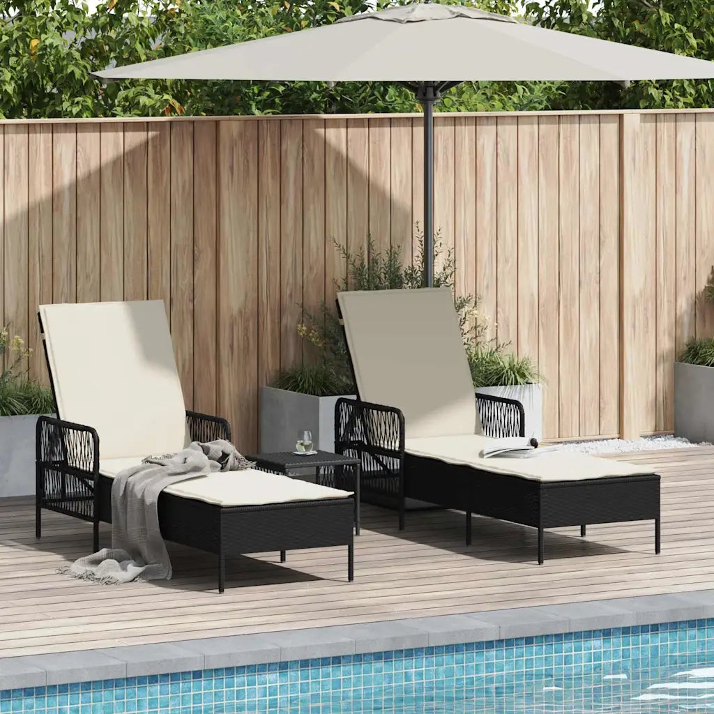 Lettino da sole 3 pcs Nero e Bianco Crema 55 x 200 x 92 cm 365432