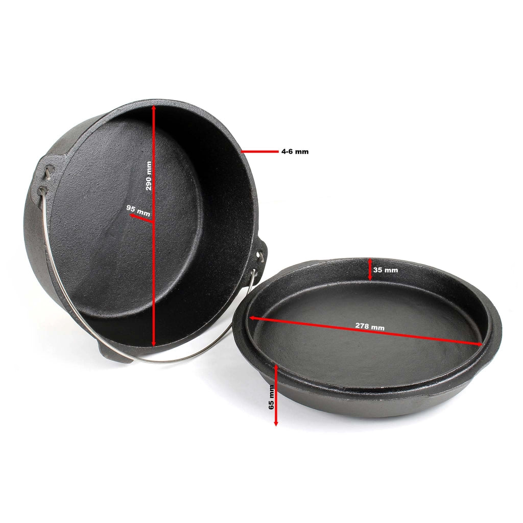 Dutch Oven Forno Olandese con Pentola in ghisa 8l sottopentola e solleva coperchio per fuoco campeggio