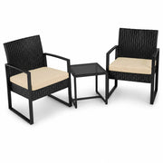 Set Da Giardino 2 Poltroncine Con Tavolino Sedie Con Cuscini Beige Polyrattan E Metallo Design Moderno 57.5 x 63 x 76 Cm Nero