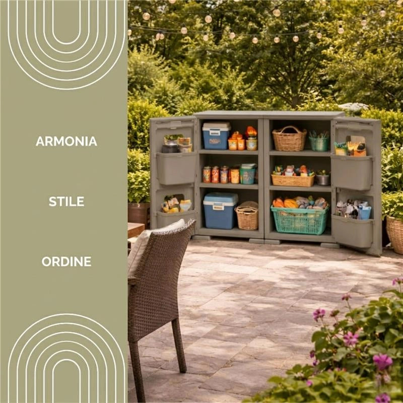 MOBILE MULTIUSO 2 ANTE TALPA 79X43X85,5 CM CON 2 MODULI E 4 TASCHE LATERALI – ARMADIO ORGANIZZATORE CON RIPIANI E ANTE LISCE PER CASA