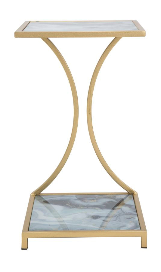 Tavolinetto Glam Level 40x35x60 cm in Ferro MDF e Vetro Oro e Multicolor