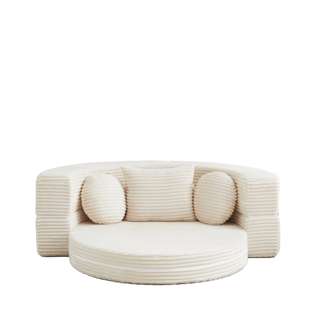 Divano trasformabile 4 in 1 in velluto a coste beige HOMVRA