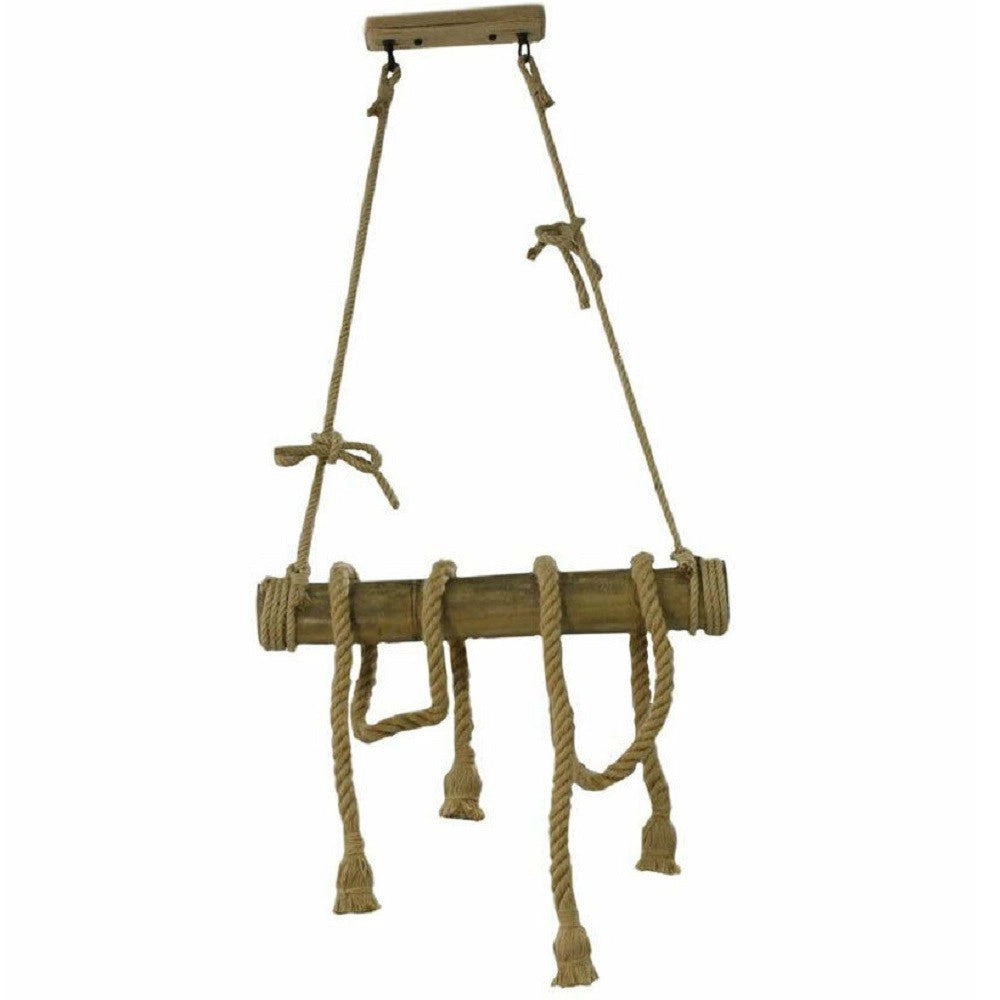 Trade Shop - Lampadario Sospensione Con Corda In Canapa 4 Portalampada E27 Stile Country B23 -