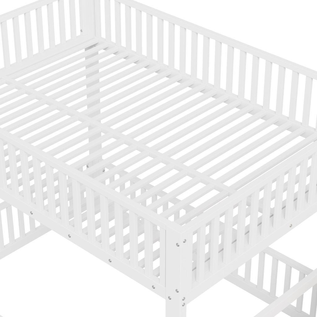 Letto a castello 140 × 200 cm con scala contenitore, LED regolabile, senza materasso, bianco