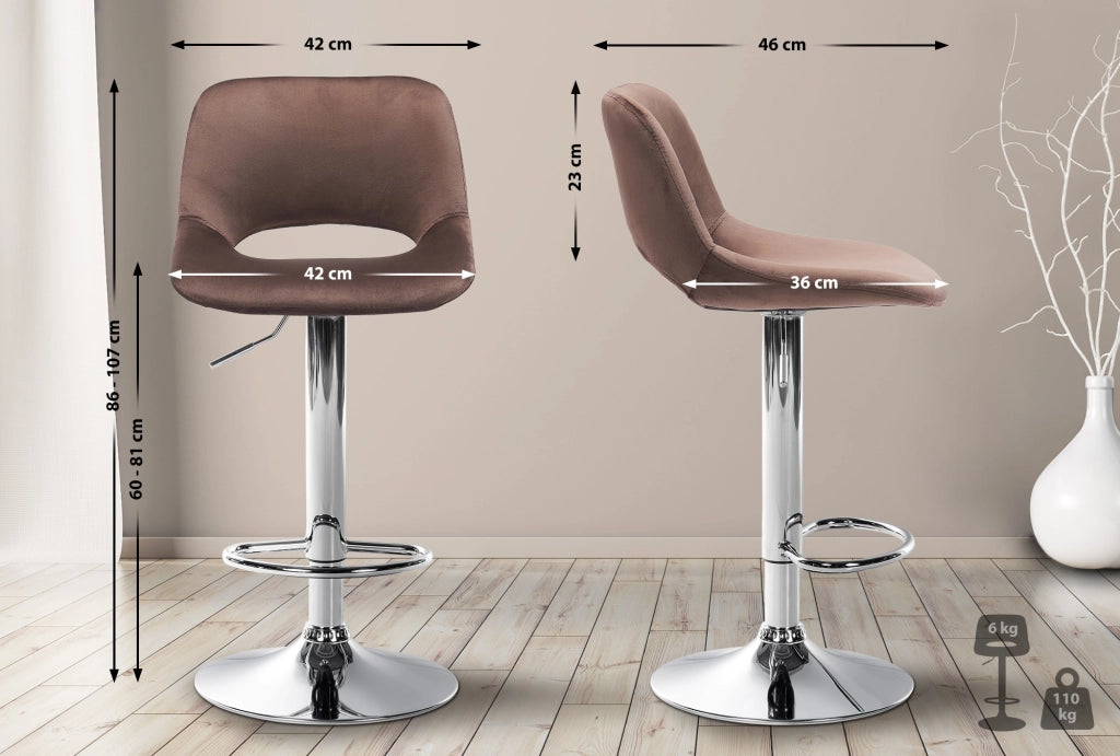 Set di 2 sgabelli da bar Camden velluto cromato 5