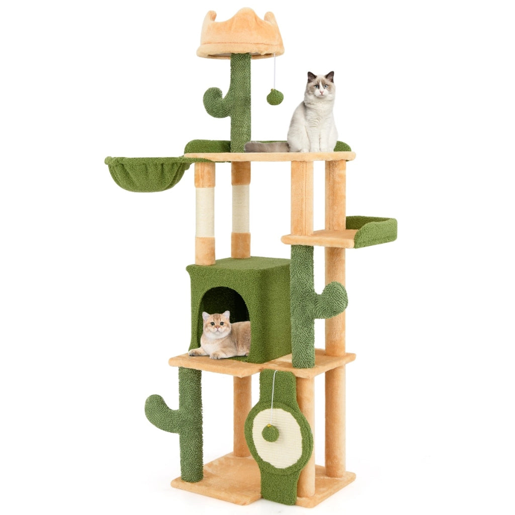 Albero per gatti cactus da 160 CM per gatti da interno, Torre per gatti multi-livello con pali per graffi in sisal