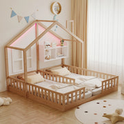 Letto doppio per bambini a forma di casetta 90x200 cm con LED e sponde di sicurezza