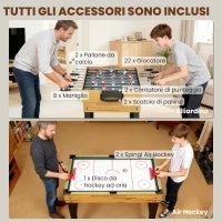 Tavolo da Gioco 13 in 1 con Calciobalilla, Ping Pong, Air Hockey, Biliardo, Scacchi e Altri, Noce
