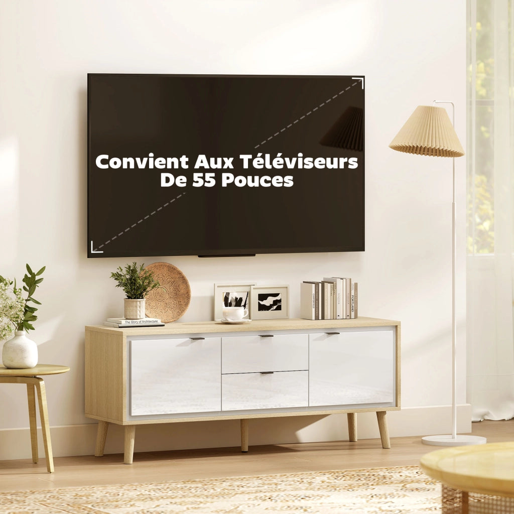 Mobile TV con 2 ante e 2 cassetti ¨C zephmum ¨C bianco lucido 120x35x50 cm