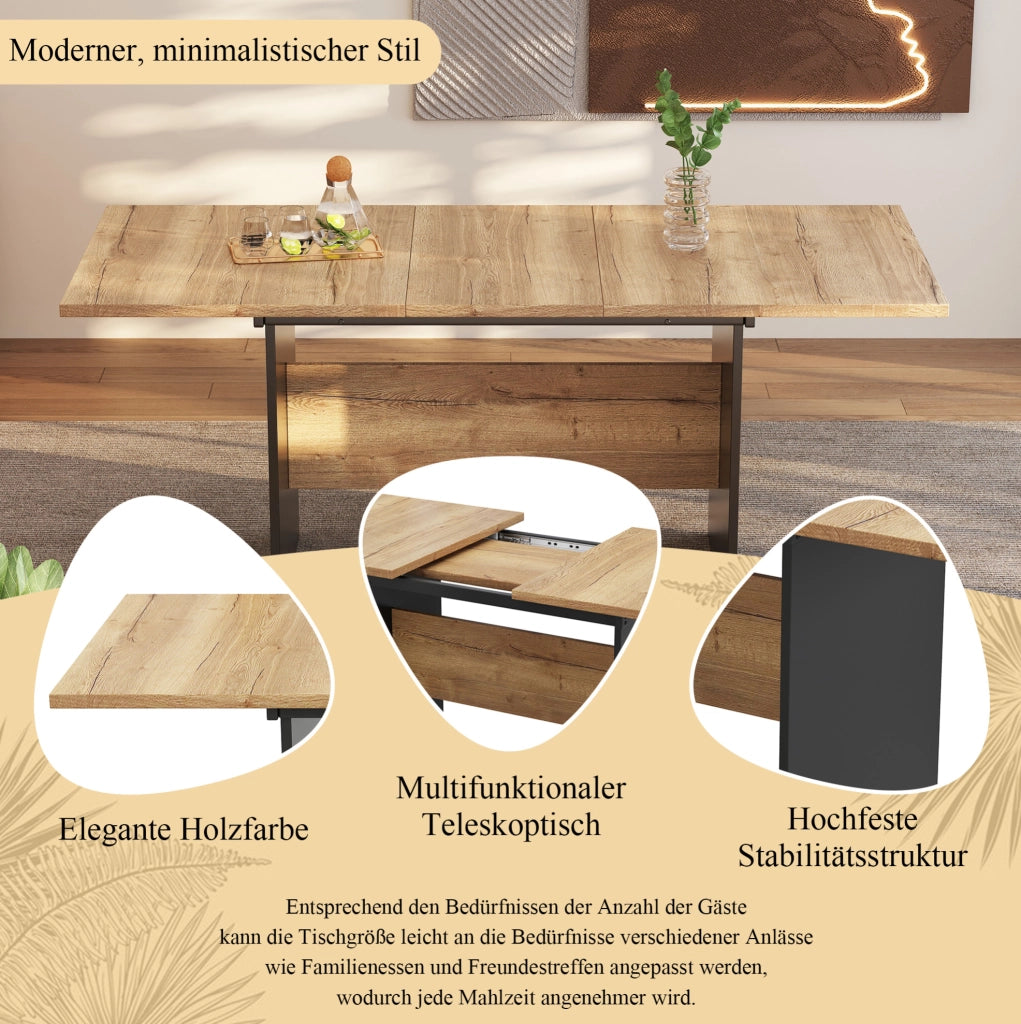 Tavolo da pranzo allungabile 140-180x80 cm in MDF; colore nero e noce scuro