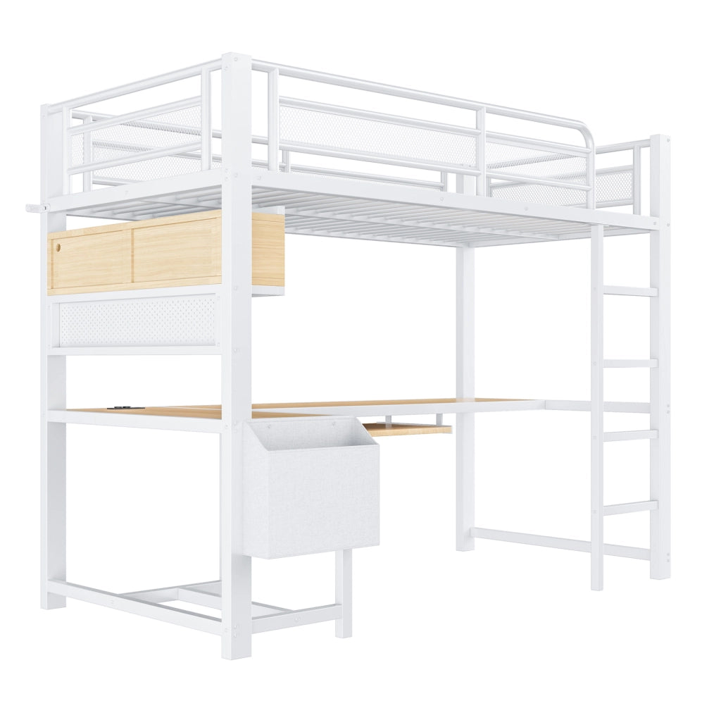 Letto a soppalco 90x200 cm con scrivania, LED e stazione di ricarica