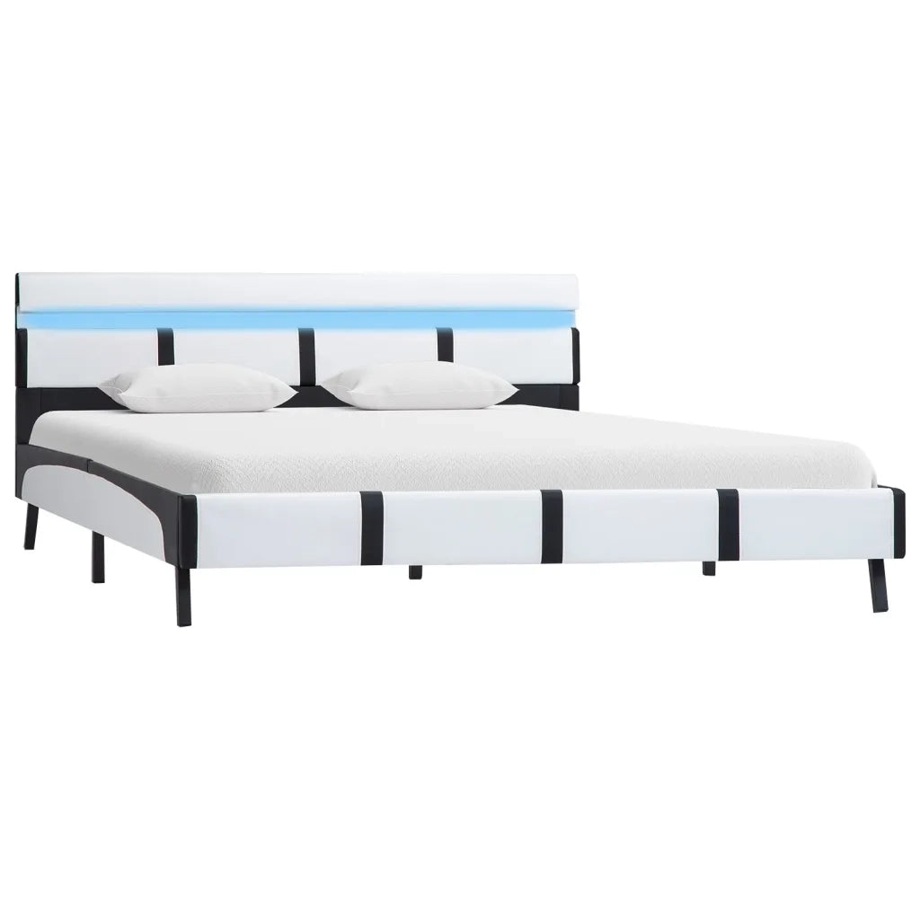 Letto matrimoniale | Letto per adulti | Giroletto con LED senza Materasso Bianco 140x200 cm Similpelle