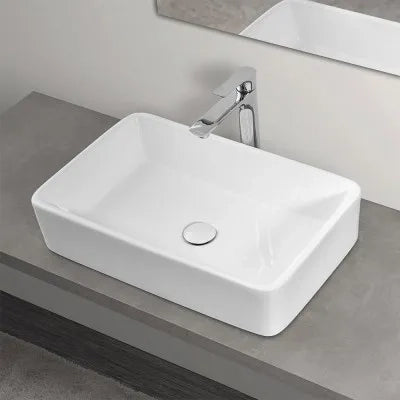 Lavabo da appoggio rettangolare in ceramica 48x38 cm bianco lucido