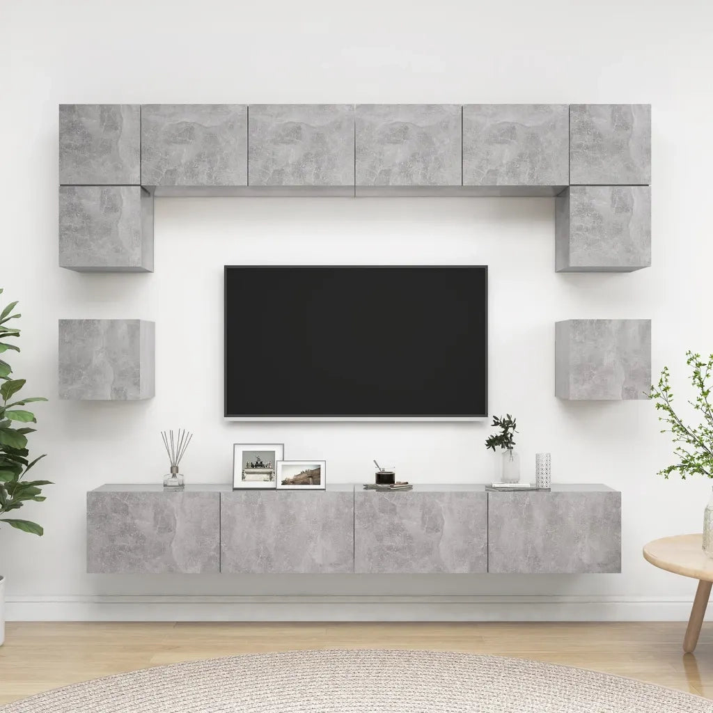 Set di Mobili Porta TV 8 pz Grigio Cemento in Legno Multistrato 3079112