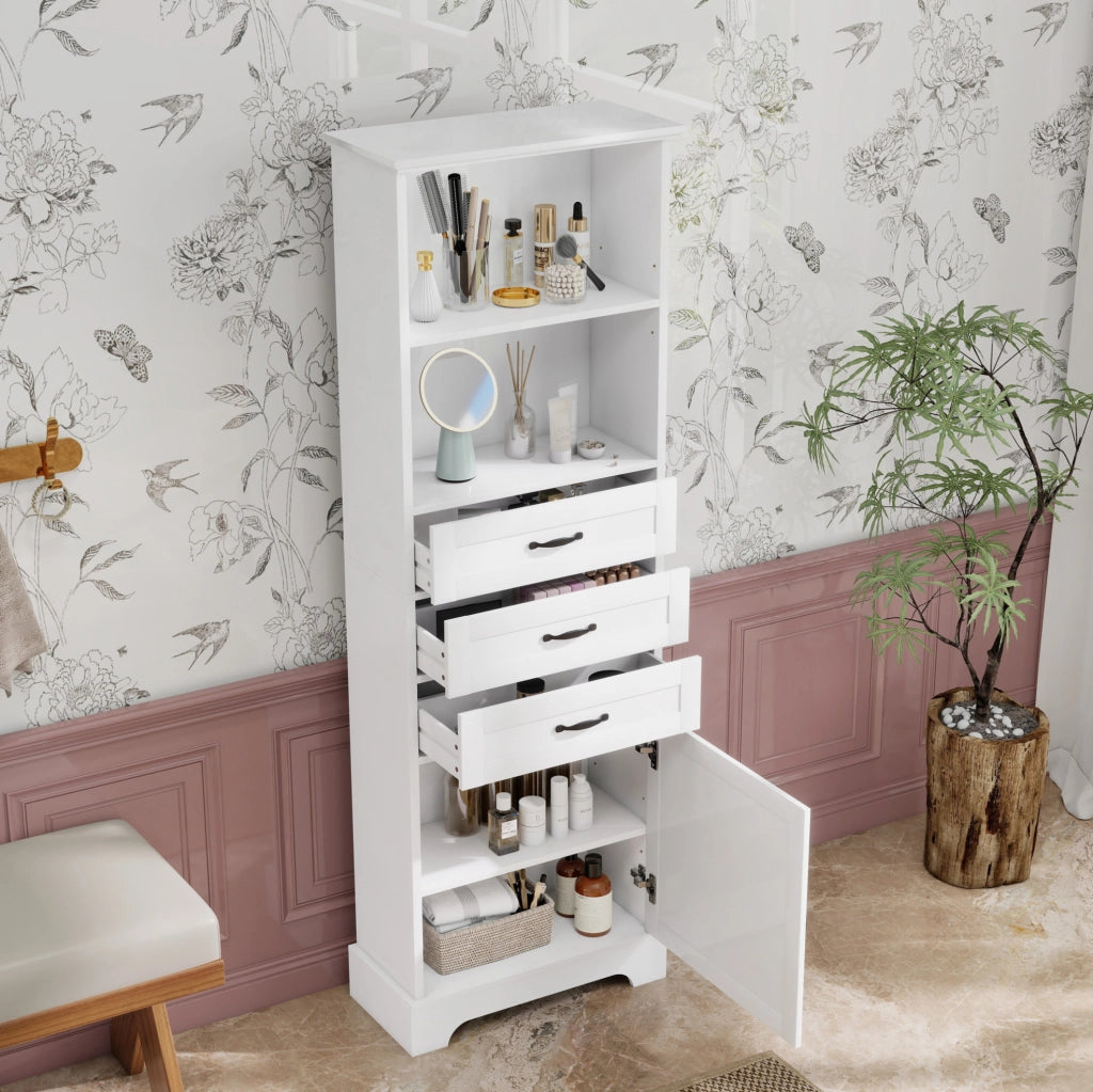 Mobile bagno alto 56x25;6x167 cm in MDF bianco con 3 cassetti e ripiani regolabili