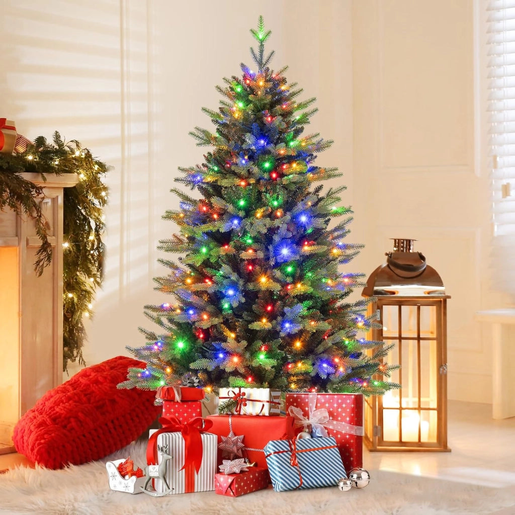 Albero di Natale 150 cm, Albero di Natale Pre-illuminato on Cerniera con 250 Luci a LED Multicolori e Bianco Caldo, 11 Modalità di Illuminazione, 844 Rami (150 CM)