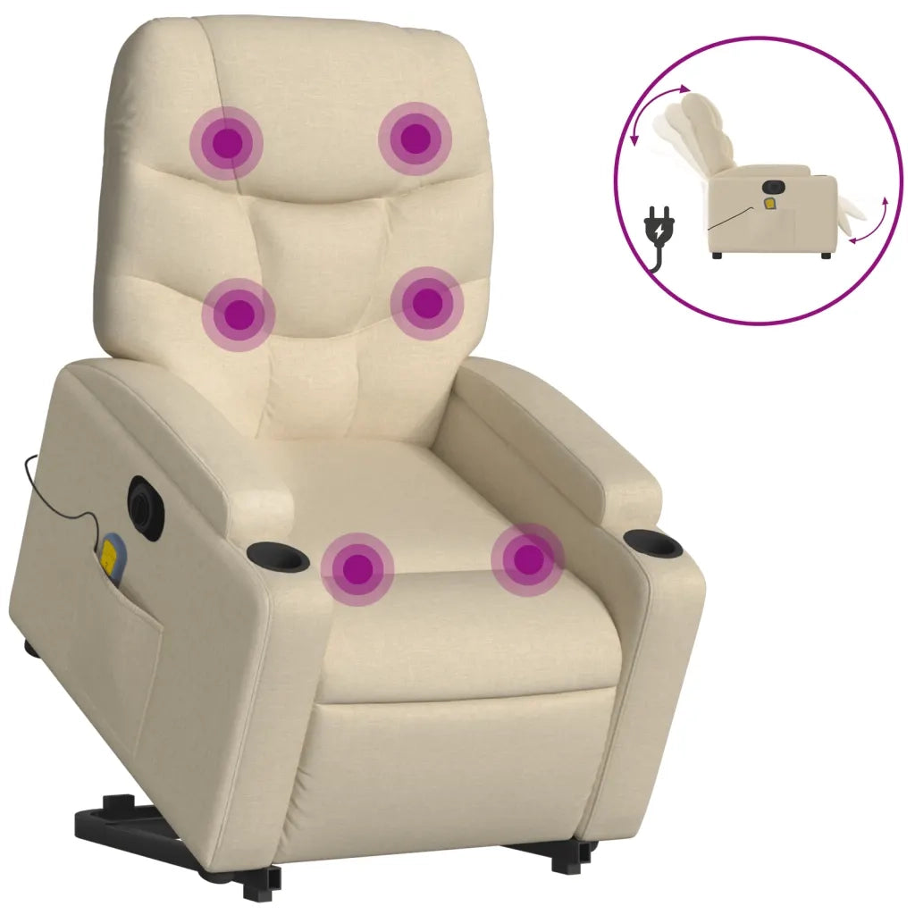 Poltrona Alzapersona Massaggiante Elettrica Crema in Tessuto 3204641