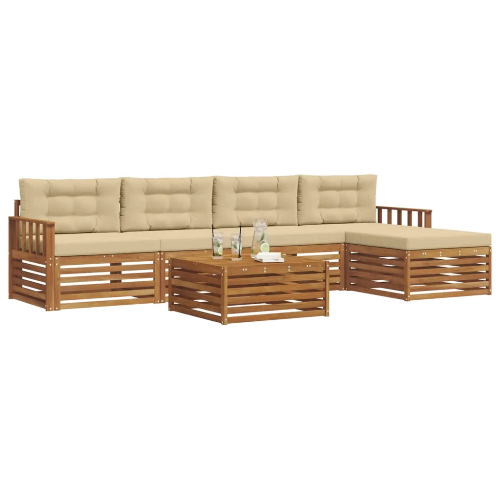 Set di divani da esterno con cuscino 6 pcs Naturale e Beige 3373333