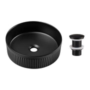 Lavabo da appoggio rotondo 36 cm nero opaco con piletta clic-clac nera inclusa