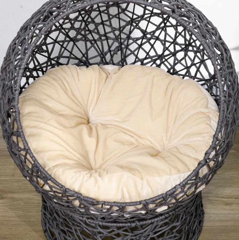 Cuccia rialzata per gatti ULEVR 50x50 cm con struttura chiusa, cuscino in cotone e supporto, grigio