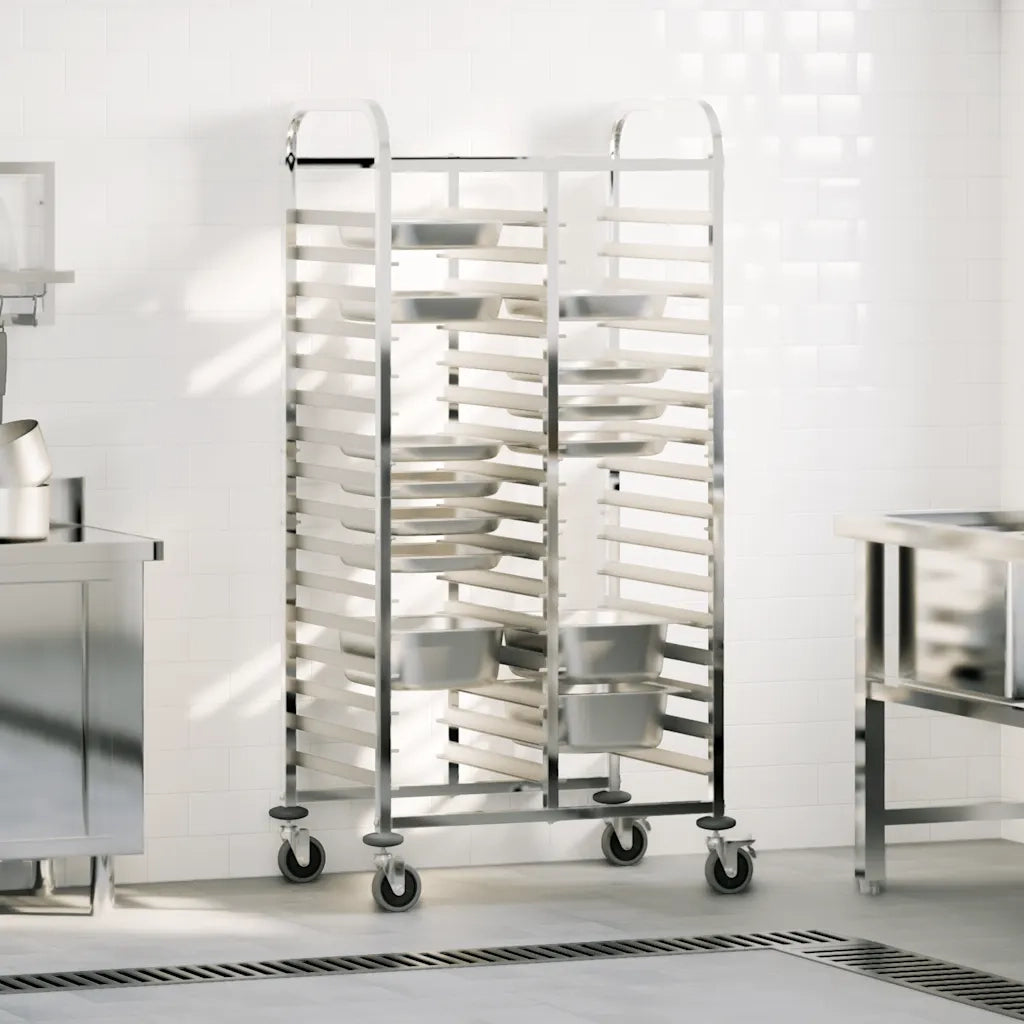 vidaXL Carrello Portateglie con 32 GN Contenitori 75x55x162,5 cm