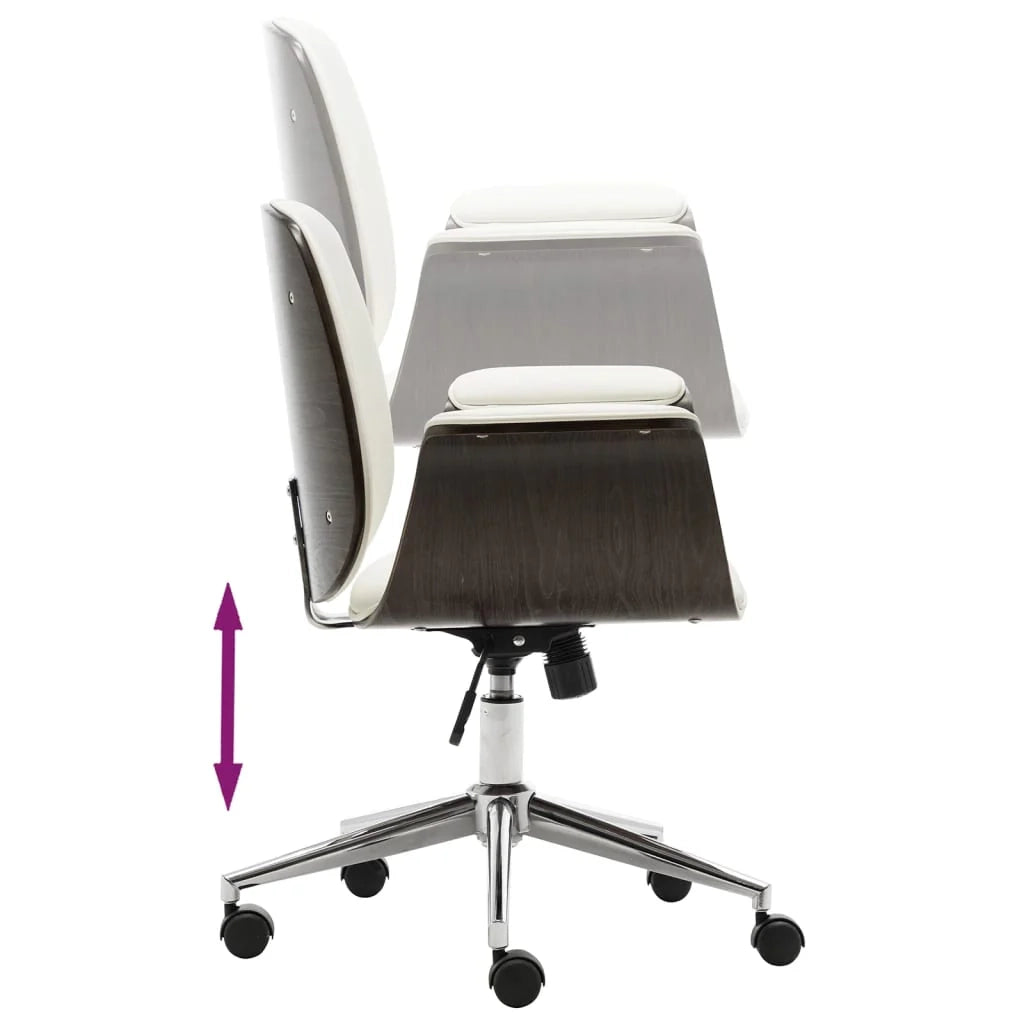 Sedia poltrona computer seduta da ufficio studio legno curvato e similpelle bianca 02_0023985