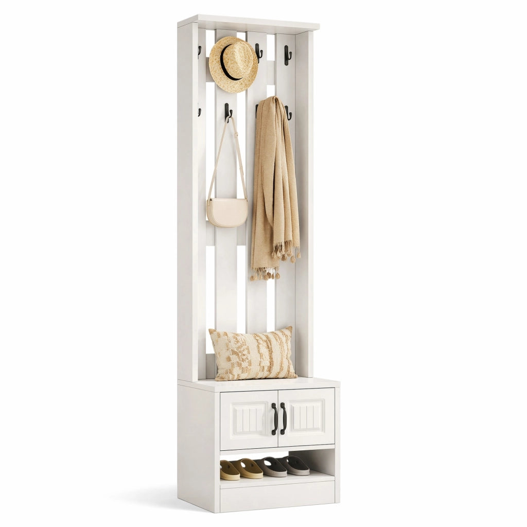 Scarpiera da ingresso bianca con seduta, mobile multifunzione in truciolato, 50 x 36 x 190 cm
