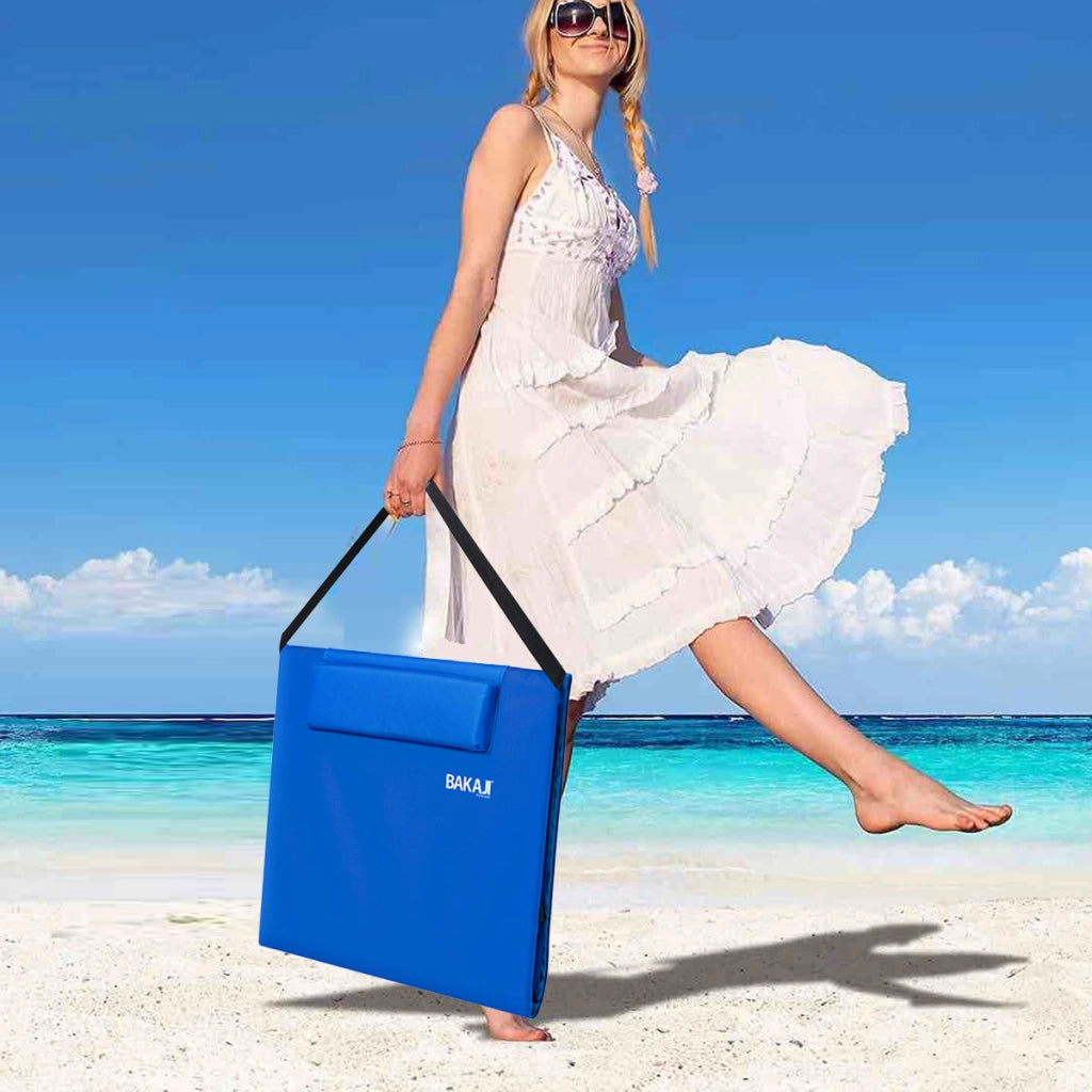 Set 2 Lettini Spiaggia Stuoia Materassino Mare Pieghevole Regolabile Blu
