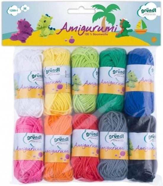Set Amigurumi in Lana e Cotone Colorato, Dimensioni 19,5 x 18 x 2,6 cm