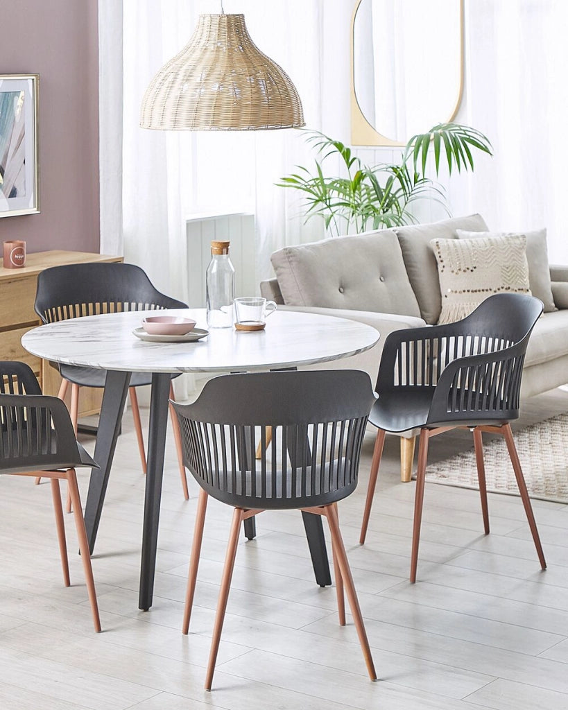 Set di 2 sedie da pranzo in materiale sintetico Nero con gambe in metallo schienale da lavoro aperto soggiorno moderno