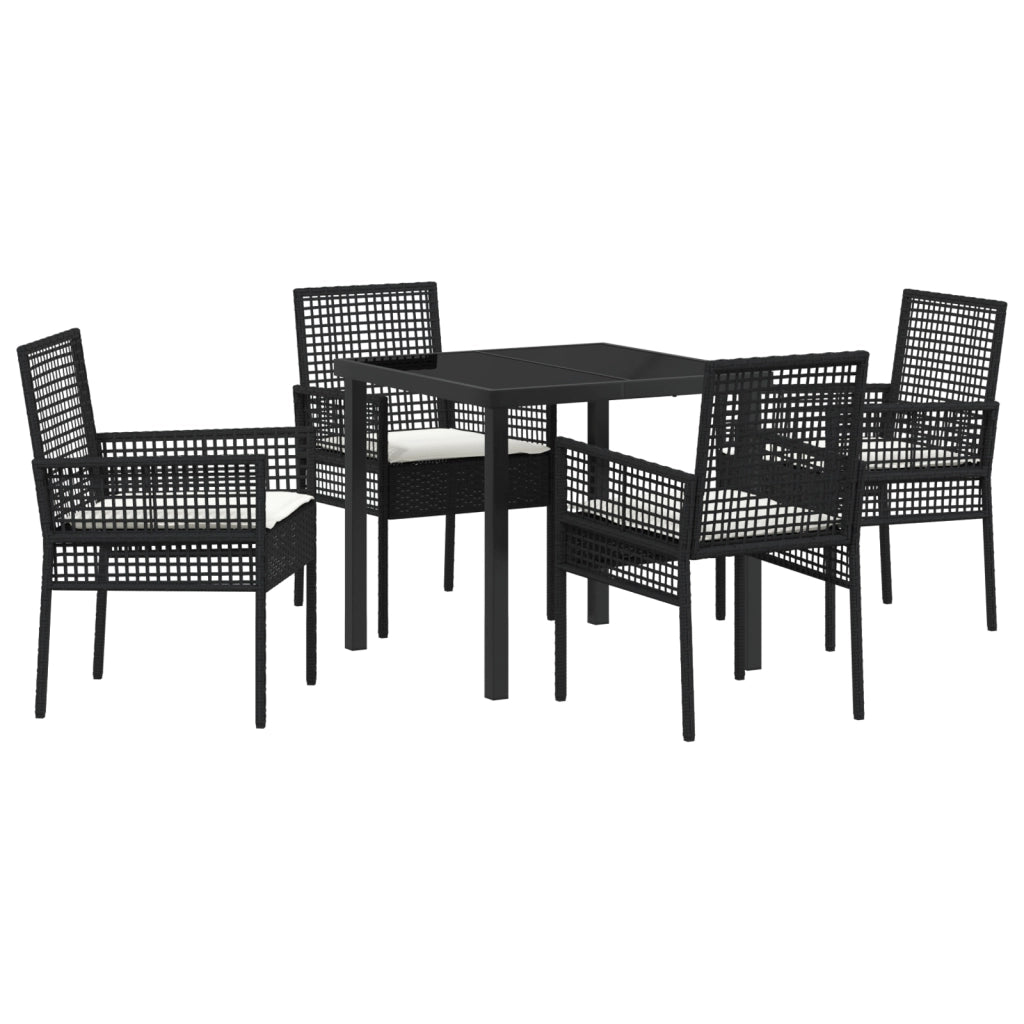 Set da Pranzo da Giardino da 5 Pezzi con Cuscini Rattan Nero