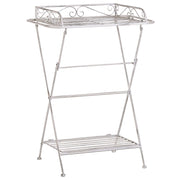 Tavolino in metallo bianco 40 x 35 cm con ripiano pieghevole in filo metallico design vittoriano vintage
