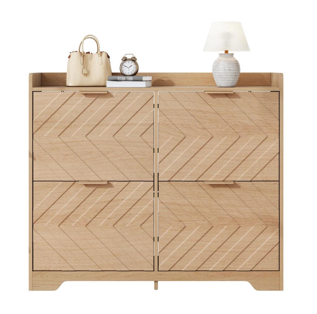Scarpiera 105x24x90 cm naturale in MDF; 4 vani a ribalta