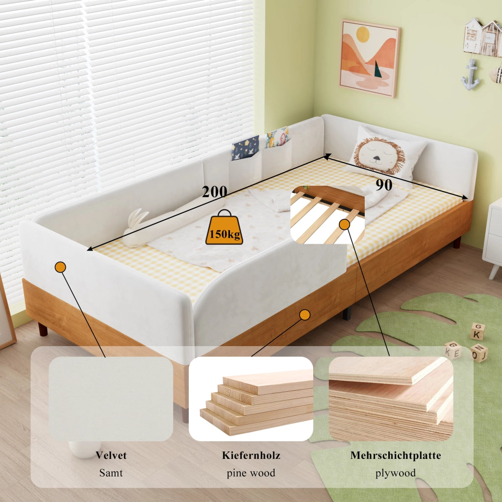 Letto imbottito funzione contenitore velluto bianco 90x200 cm