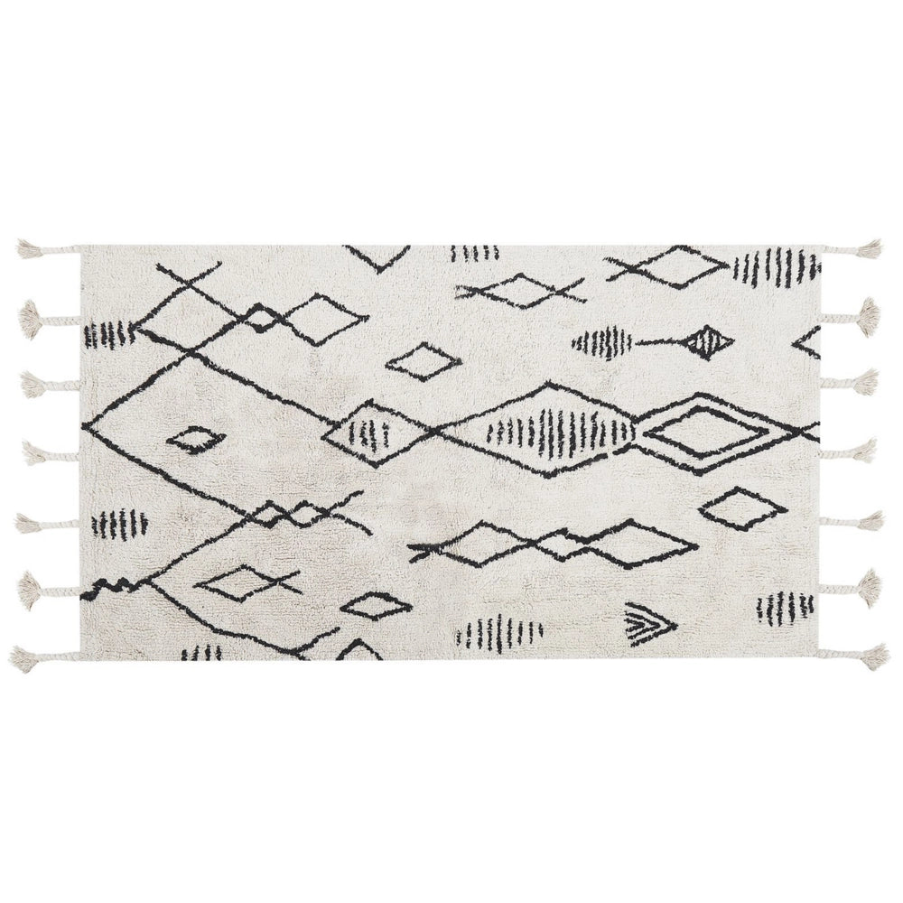 Tappeto cotone nero e bianco sporco 80 x 150 cm moderno orientale motivo geometrico