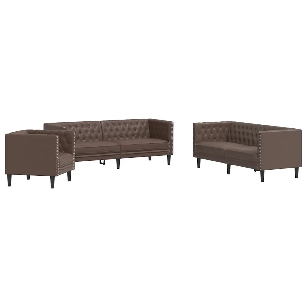 Set Divani Chesterfield 3pz Marrone in Similpelle 3209269