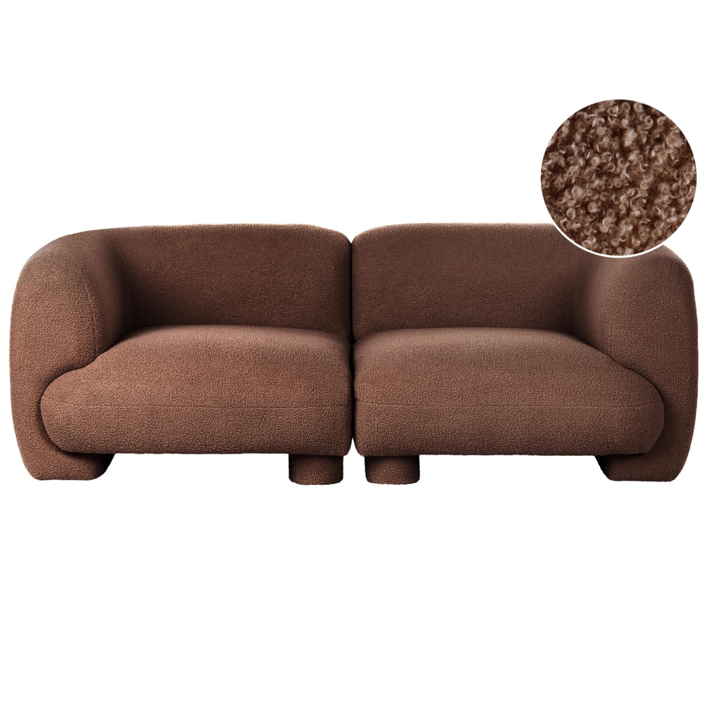 Divano modulare bouclé a due posti profilo ribassato forma organica marrone