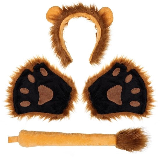 Set di costume da leone premium - Adatto a bambini/adulti - Cappello/coda/code di zampa - Finta pelliccia - Soffice e carino