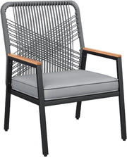 Sedie da giardino in rattan, Set da 1, Sedie da patio resistenti alle intemperie, Sedie da balcone in metallo, Portata massima 160 kg, Braccioli in WPC, Per patio, giardino e veranda, Grigio