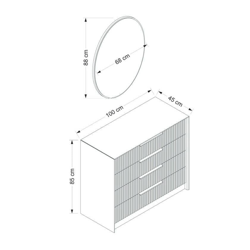 Jebi, Cassettiera 3 Cassetti, 100x85x45h cm Nero Antracite