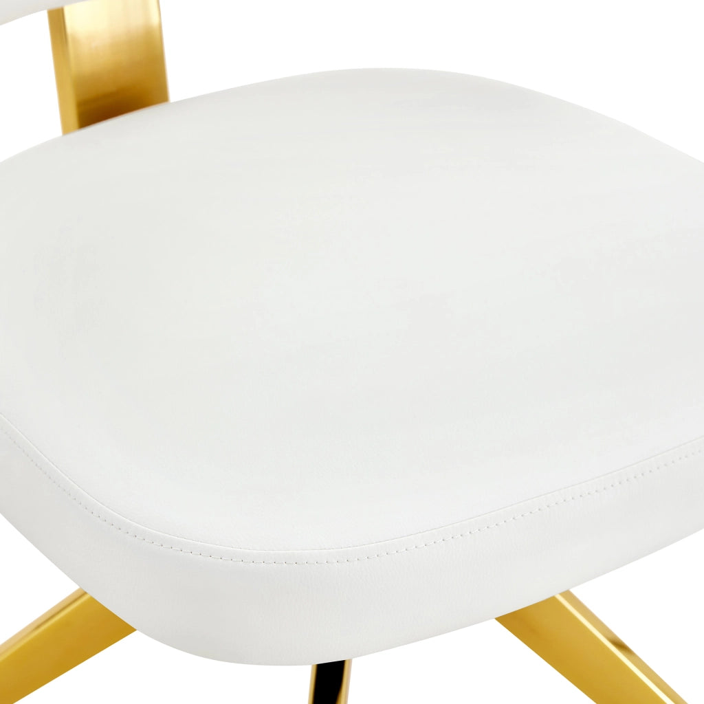 Chaise da sala da pranzo 2 pezzi girevoli con seduta imbottita in PU e schienale curvo, base in metallo bianco