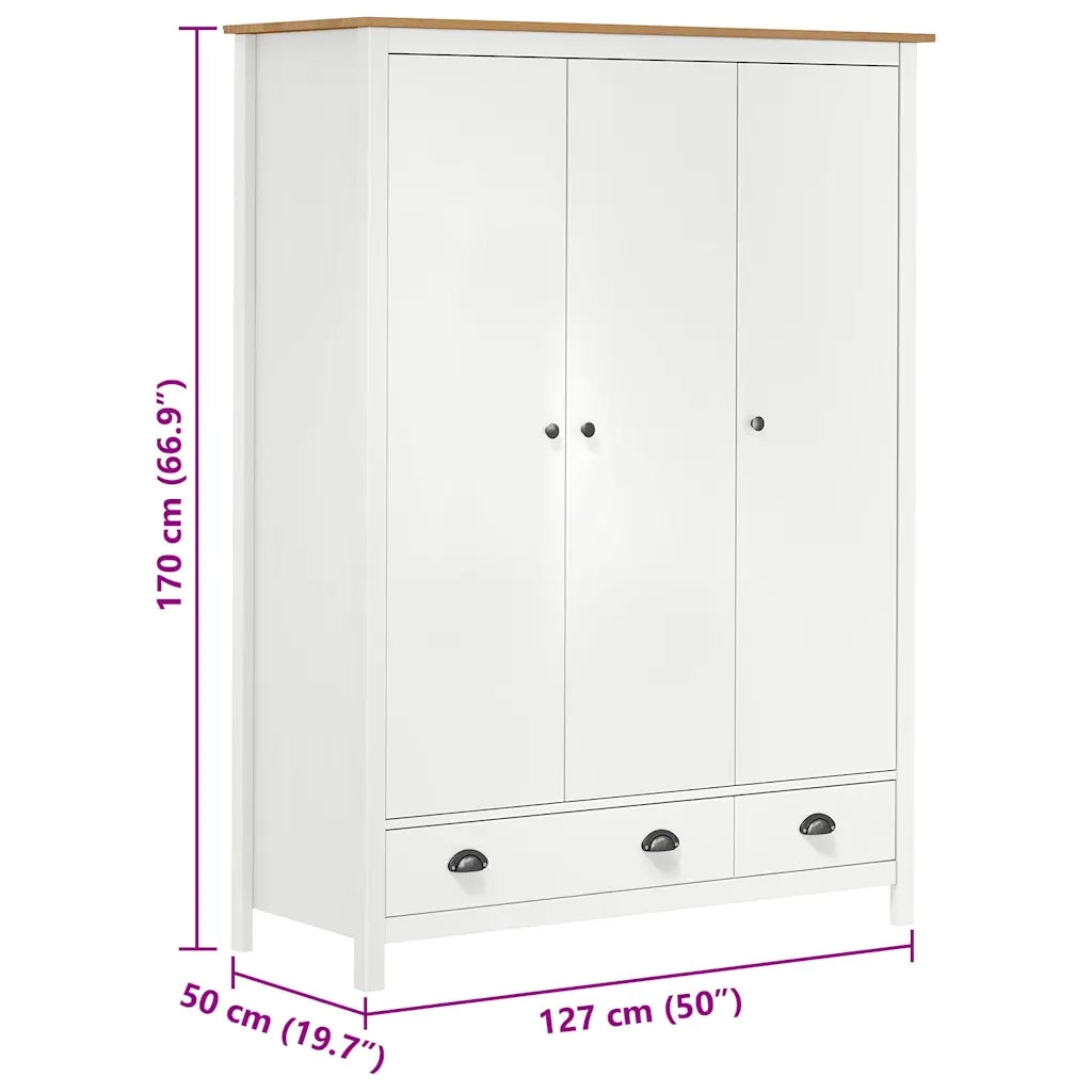 Armadio a 3 Ante Hill Bianco 127x50x170 cm in Legno di Pino 288954