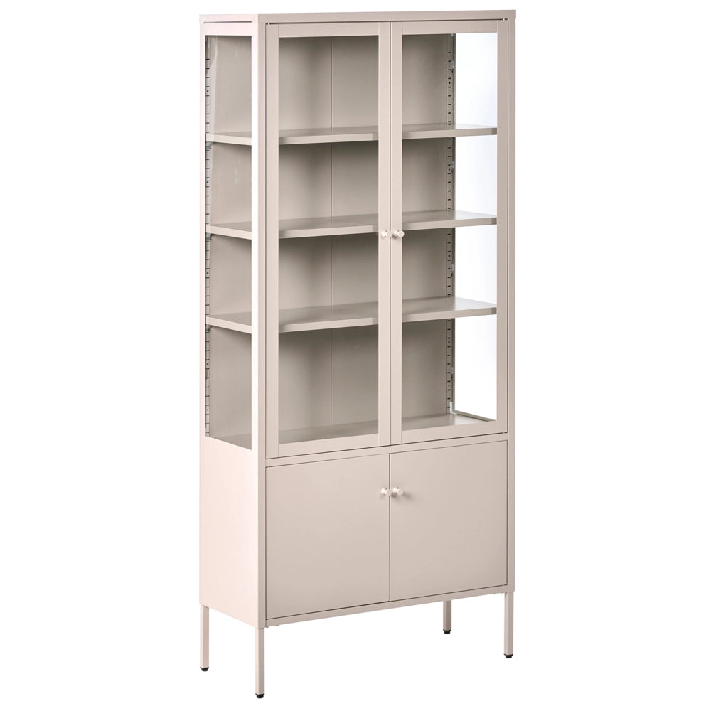 Vetrina moderna in acciaio beige e ante in vetro stile contemporaneo industriale sala da pranzo soggiorno