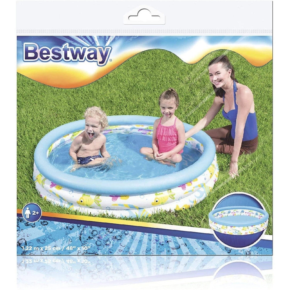 Trade Shop - Piscina Rotonda 122cm Gonfiabile Fuoriterra Pesciolini Bambini Giardino 3 Anelli -