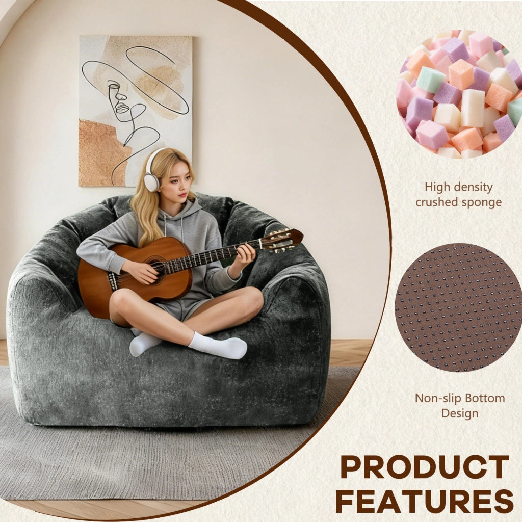 Fauteuil pouf rotondo ergonomico con supporto avvolgente e ampio spazio relax per casa in flanella grigia