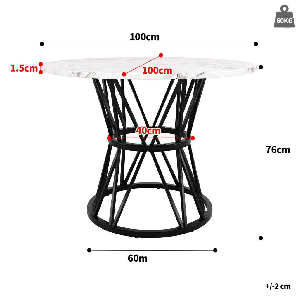 Set da pranzo 5 pezzi con tavolo rotondo Ø 100 cm e 4 sedie in velluto