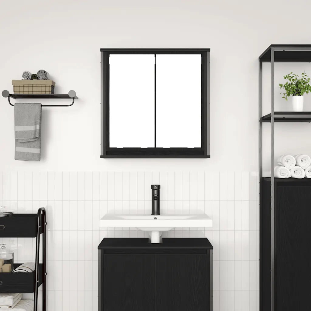 Pensile da Bagno | Armadio da bagno con Specchio Rovere Nero 60x21x60 cm