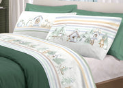 Completo Lenzuola Letto Pensieri Delicati 100% Cotone Disegno Gufi - Singolo - Verde